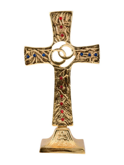 Cruz de boda dorada  con piedras H 25 cm