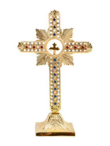 Cruz dorada con piedras H 25 cm