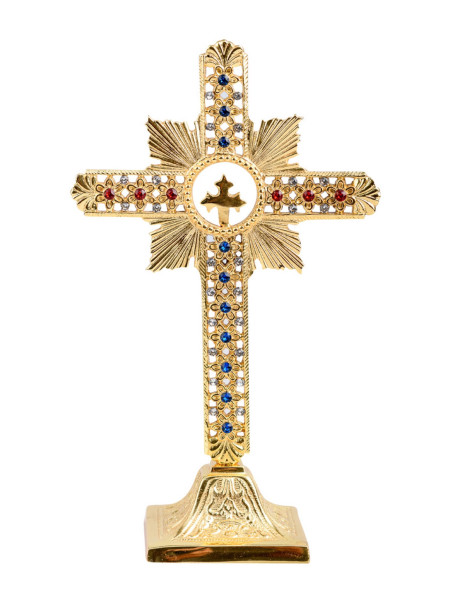 Cruz dorada con piedras H 25 cm