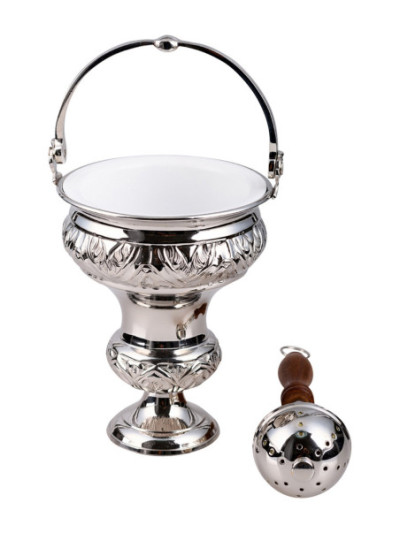 Acetre niquelado H 30 cm con hisopo L 29 cm