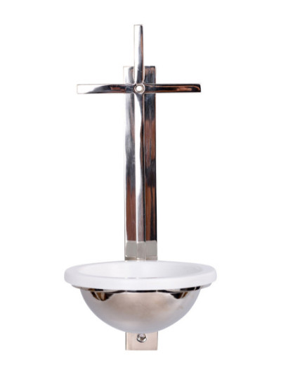 Pila agua bendita niquelada H 31 cm