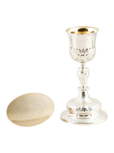 Cáliz plateado, interior dorado, H 27 cm