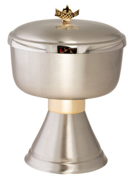 Copón niquelado, interior dorado H 16 cm