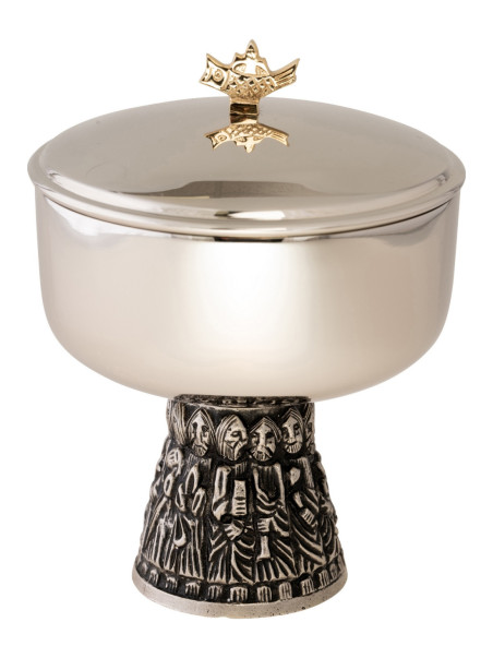 Copón niquelado, interior dorado H 15 cm