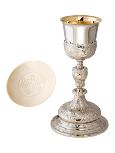 Cáliz niquelado, interior dorado H 26 cm