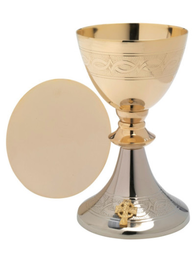 Cáliz bicolor con patena dorado H 20 cm