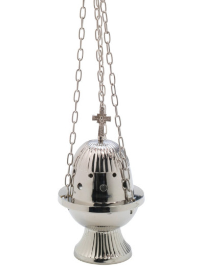 Incensario con cruz niquelado H 18 cm