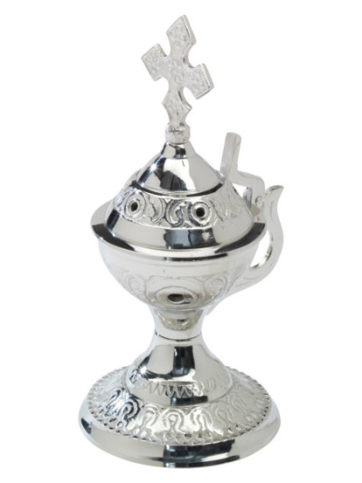 Bandejita de incienso niquelado con mango H 14 cm