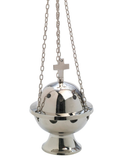 Incensario con cruz niquelado H 13 cm